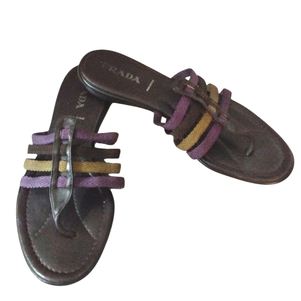 PRADA Purple and Gold Rope and Leather Slip On Strappy Sandals, size 7.5 - Picture 10 of 10